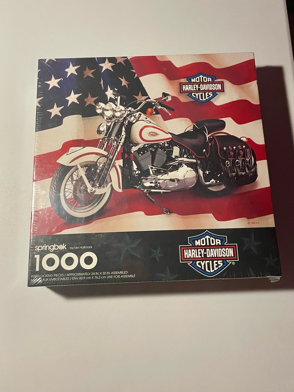 VTG 1998 Springbok Harley Davidson Motorcycle American Flag 1000 Pc Puzzle NWT